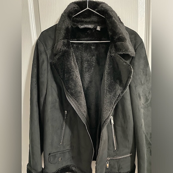 BRAND NEW Faux Suede Moto Jacket by Nina Leonard - Picture 2 of 7